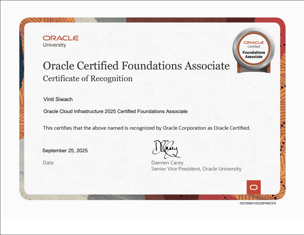 Oracle Certified Foundations Associate – Oracle Cloud Infrastructure (OCI) certificate